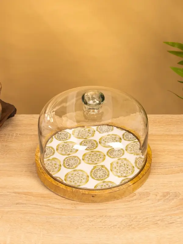 Блюдо сервировочное с крышкой 24х24х13 см, дерево, стекло