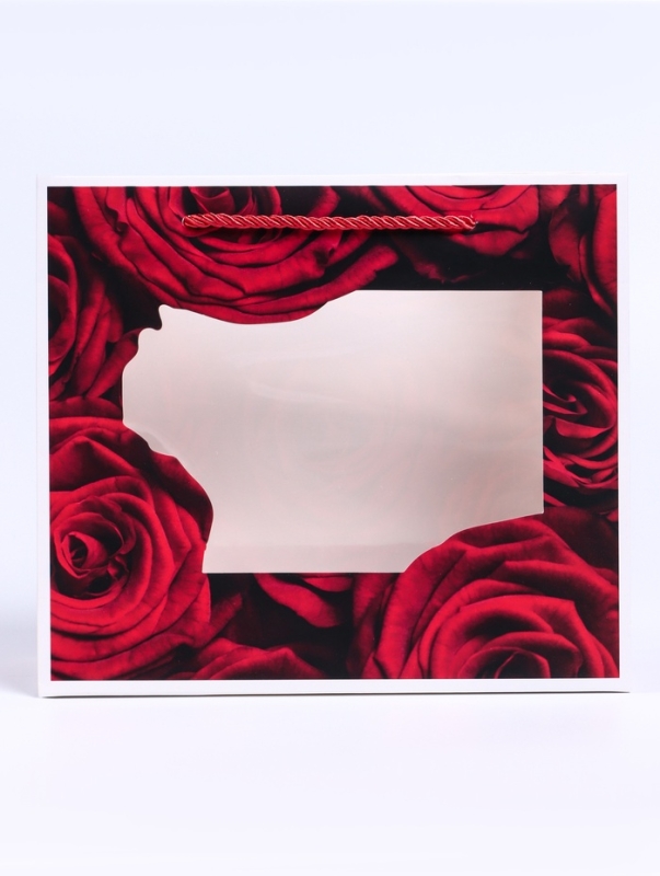 Пакет подарочный с окном "Розы", 25 х 10 х 22 см