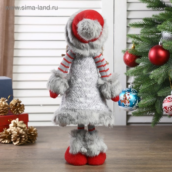 Кукла интерьерная "Девочка в сером платьице с меховой отделкой" 46 см