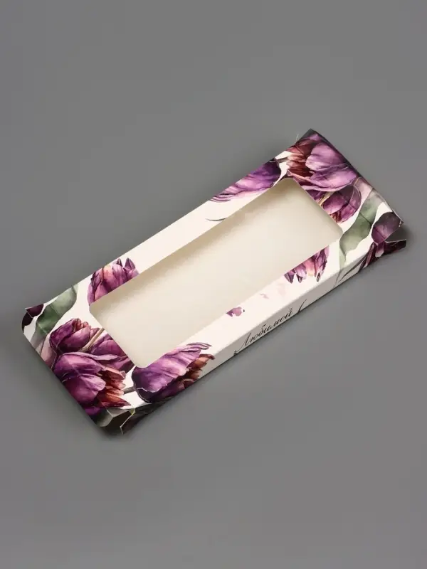 Подарочная коробка под плитку шоколада, с окном &laquo;Акварель тюльпаны&raquo;, 17&times;8&times;1.4 см