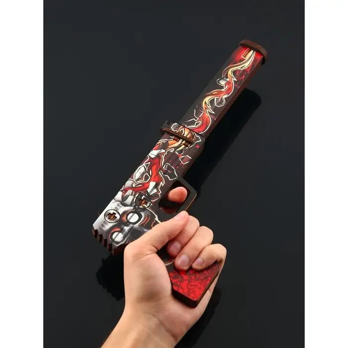 Набор сувенирное оружие &laquo;Красный с золотом&raquo;, автомат, пистолет с глушителем, нож-штык, 3 шт