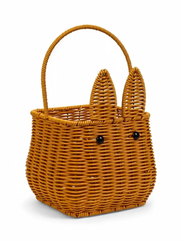 Корзина пластик 17 х 17 х 17 см, ручка16 см металл каркас Заяц, коричневый