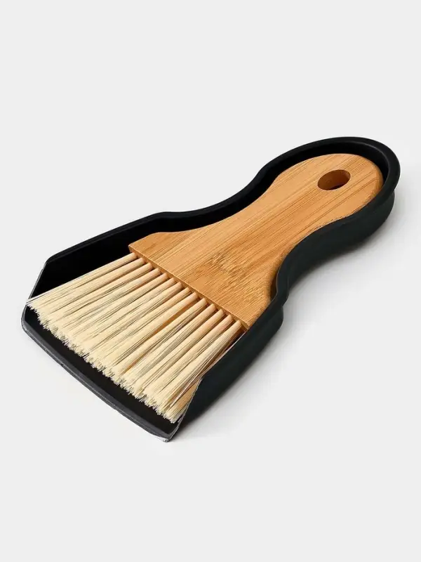 Щетка с совком "Meli", бамбуковая ручка, цвет черный 18х14 см