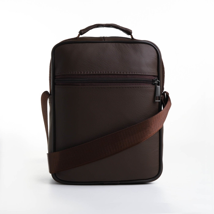 Сумка мужская на молниях, длинный ремень, цвет коричневый