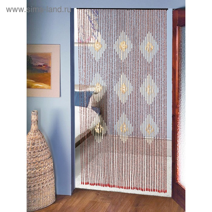 Занавеска декоративная деревянная, 90&times;190 см, 52 нити, цвет МИКС