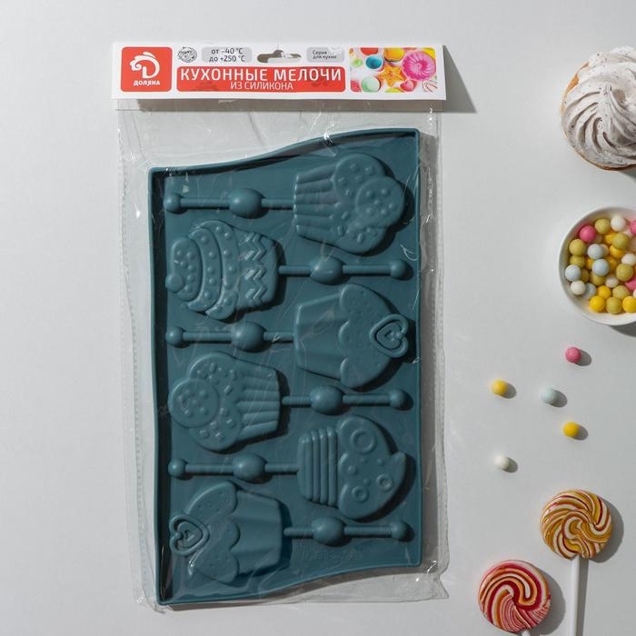 Форма для леденцов Доляна &laquo;Капкейк&raquo;, силикон, 27,5&times;16,5 см, 6 ячеек (6&times;7 см), с палочками, цвет МИКС