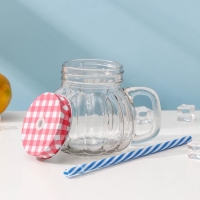 Кружка стеклянная с крышкой и трубочкой &laquo;Тыковка&raquo;, 400 мл, 12,5&times;10 см, цвет МИКС