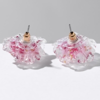 Серьги пластик &laquo;Цветы&raquo; волнистые, цвет бело-розовый