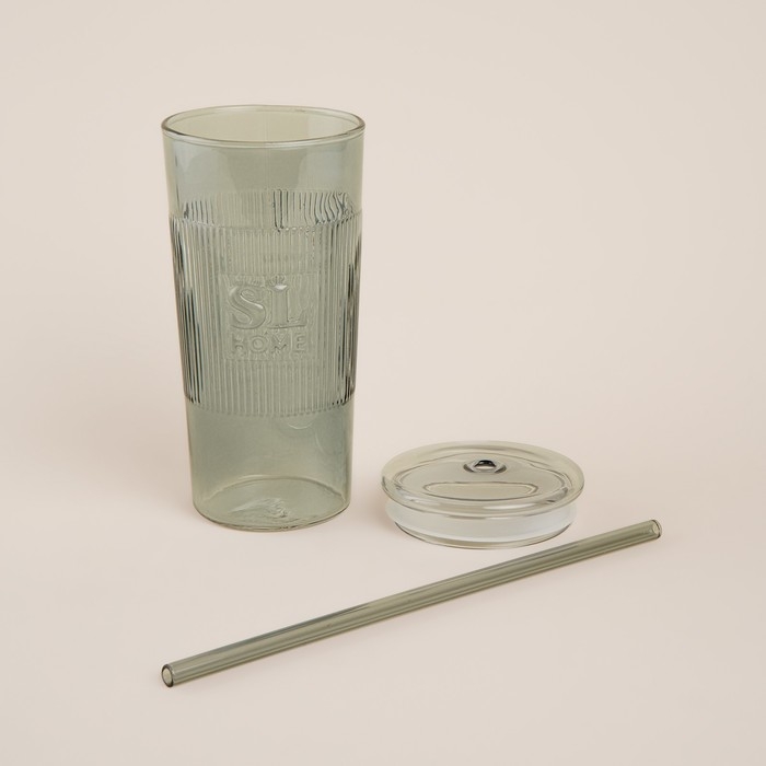 Стакан стеклянный с силиконовой трубочкой SL Home &laquo;Идиллия&raquo;, 650 мл, 8,5&times;24 см, цвет зелёный