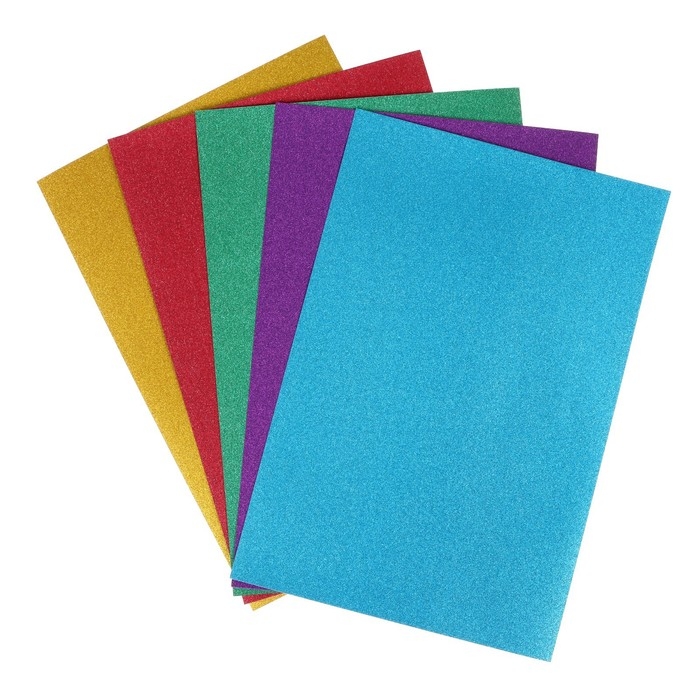 Картон с блёстками А4, 5 листов, 5 цветов, 180 г/м2 Картон с блёстками А4, 5 листов, 5 цветов, 180 г/м2