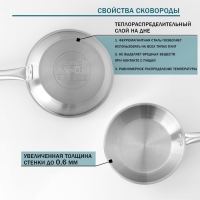 Сковорода из нержавеющей стали Hanna Kn&ouml;vell, d=22 см, h=5,5 см, толщина стенки 0,6 мм, длина ручки 21,5 см, индукция