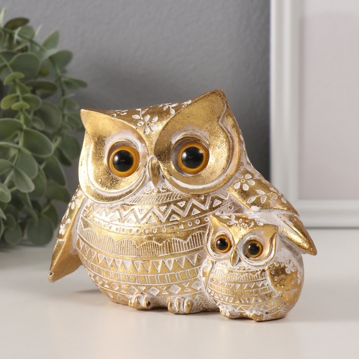 Сувенир полистоун "Золотой филин с птенцом" геометрические узоры 15,2х6х11 см