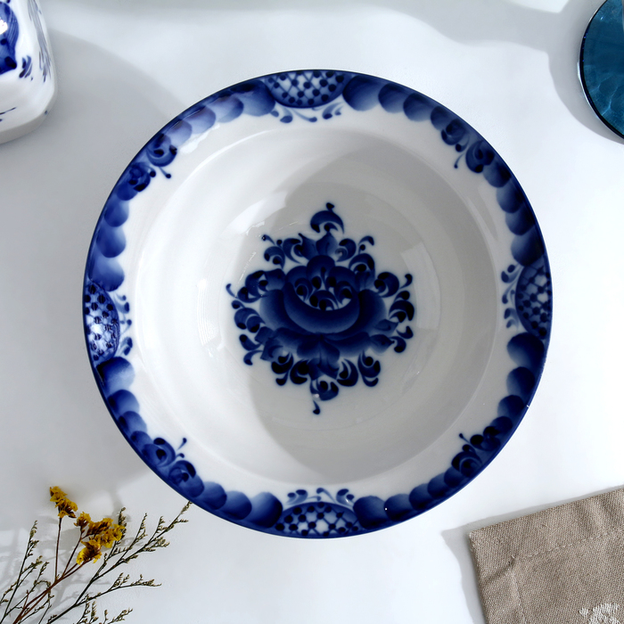 Тарелка &laquo;Трапеза&raquo;, большая, D=20 см, гжель