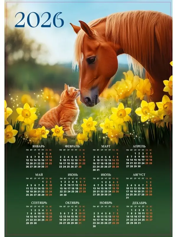 Календарь 2026 &laquo;Лошадь с котёнком&raquo;, А2
