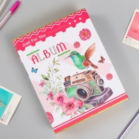 Фотоальбом на 100 фото 10х15 см "Камера и колибри" серебро, в коробке МИКС 5,5х20.8х26 см