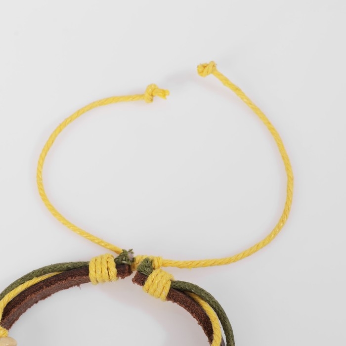 Браслет кожа &laquo;Цветок&raquo; с бусинами, 3 нити, цветной, d=5 см