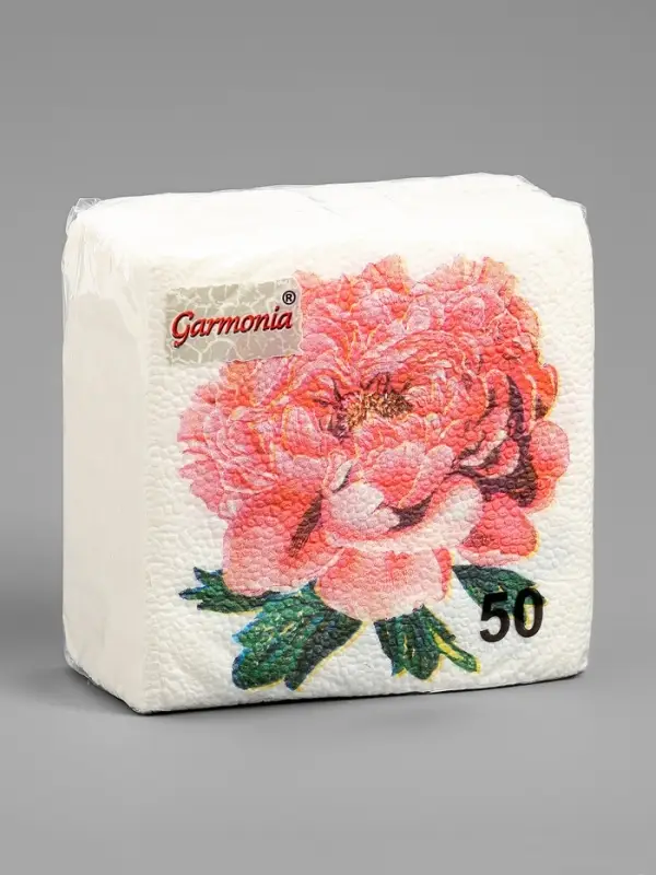 Салфетки бумажные Гармония цвета многоцветие "Пион розовый", 24*24 см 50 листов