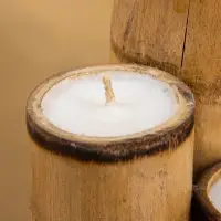 Свеча в бамбуке двойная &laquo;Звезда&raquo;, 13&times;14&times;30 см, 100 мл, бежевая