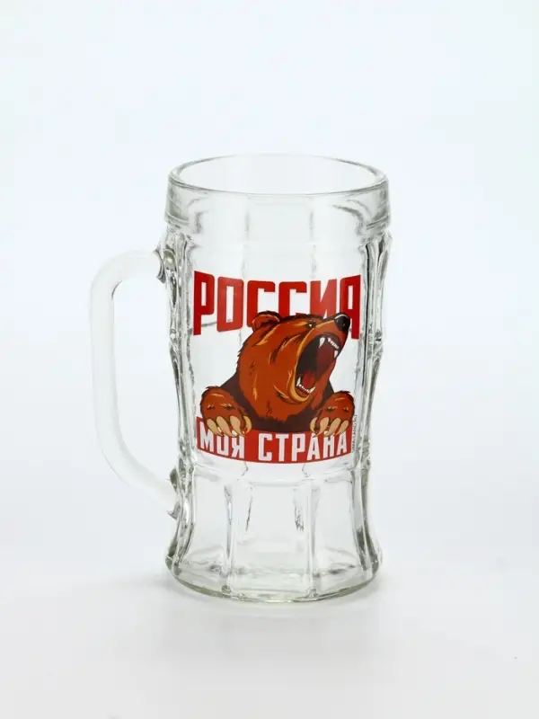 Кружка пивная стеклянная &laquo;Россия, моя страна&raquo;, 500 мл