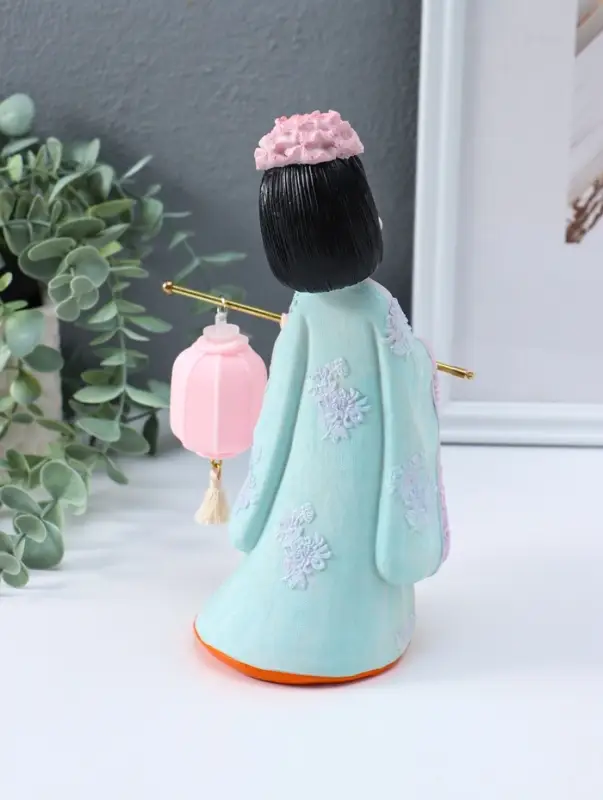 Сувенир полистоун свет "Девочка в кимоно с фонариком" розово-зеленый 3хAG3 7,8х12,5х20,5 см   109567