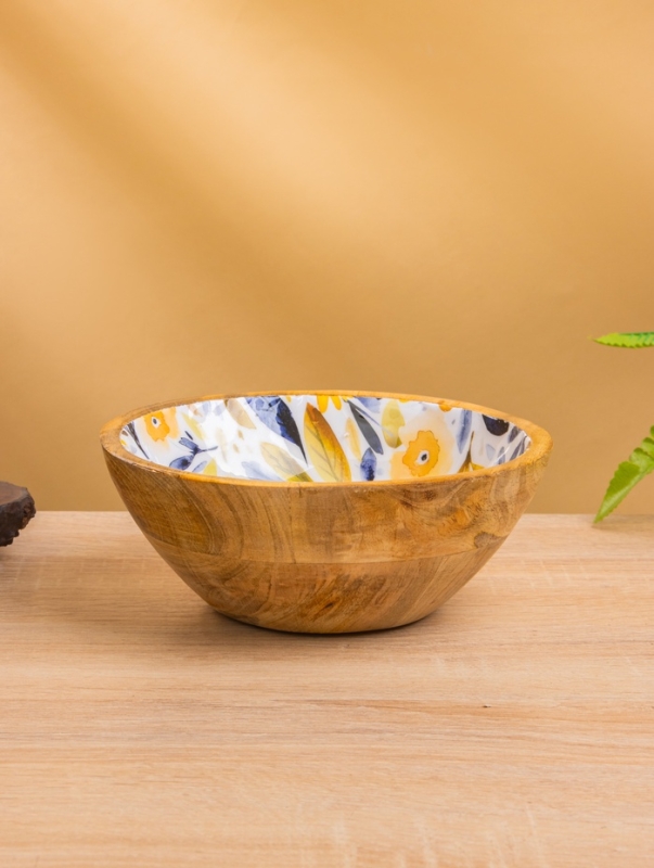 Миска "Желтые и синие цветы" дерево манго 17,5х17,5х6,5 см