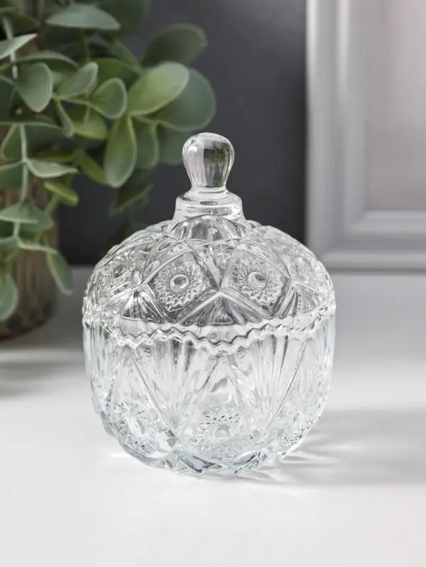 Шкатулка стекло "Цветочная" прозрачная 6,8х6,8х9 см