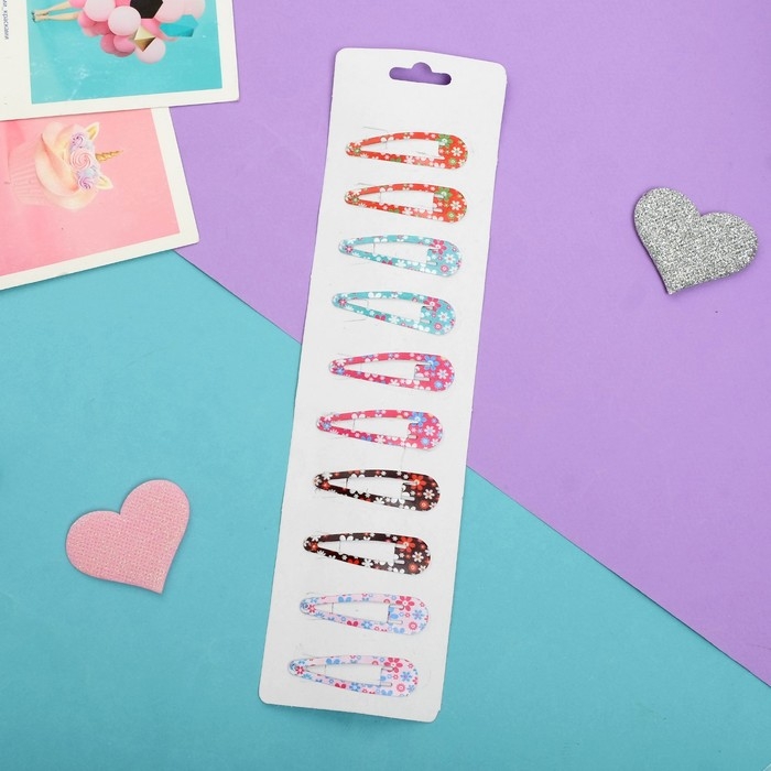 Невидимки для волос "Милана" (набор 10 шт) цветник, 4,5 см, микс