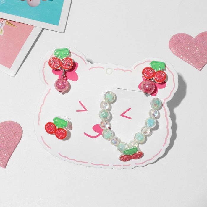 Набор детский &laquo;Выбражулька&raquo; 3 предмета: клипсы, браслет, кольцо, вишенки, цветной