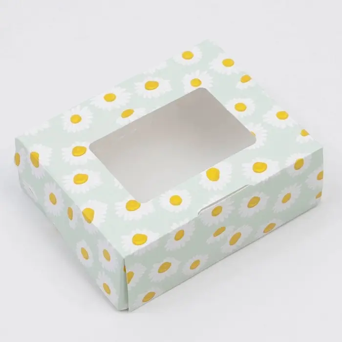 Кондитерская упаковка, коробка с ламинацией &laquo;Ромашки&raquo;, 10 х 8 х 3.5 см