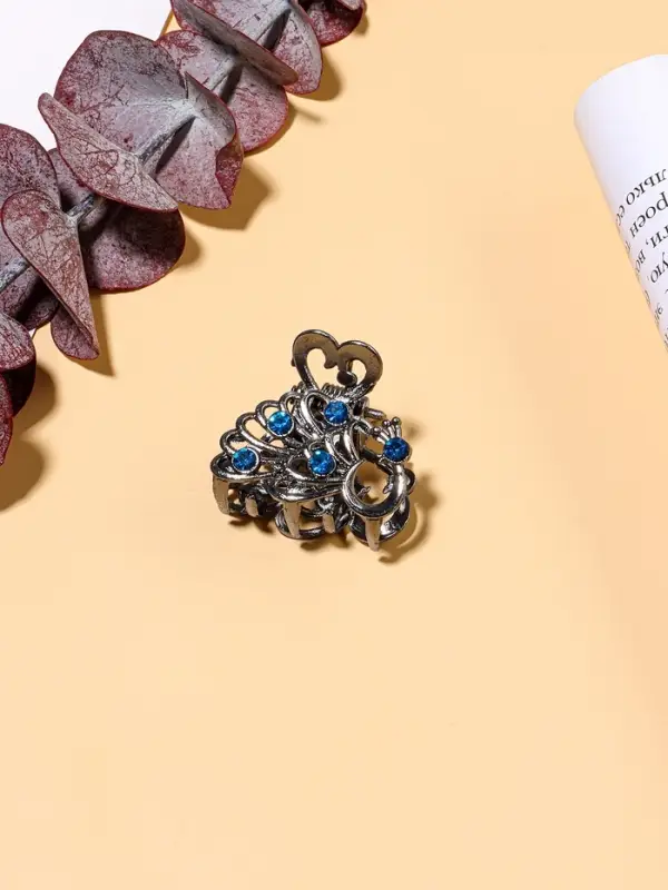 Крабик для волос &laquo;Синий туман&raquo;, павлин, 2.5 см, серебро