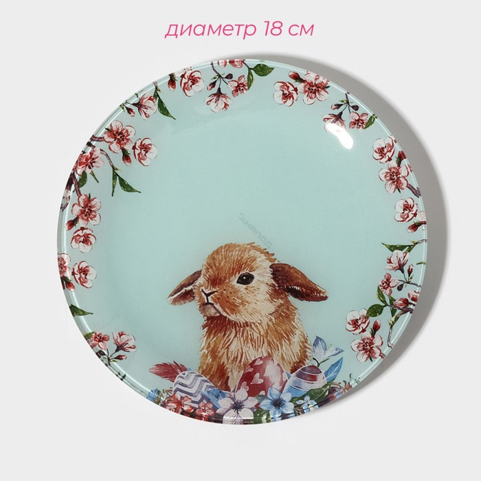 Набор тарелок стеклянных Доляна &laquo;Кролик&raquo;, 19 предметов: 6 десертных тарелок, 6 обеденных тарелок, 6 мисок, салатник