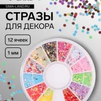 Стразы круглые для декора, 1 мм, 12 ячеек, разноцветные