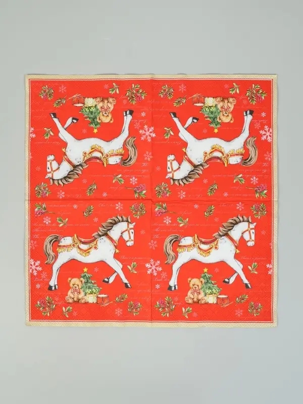Салфетки бумажные трёхслойные &laquo;Новогодняя лошадка. Красный фон&raquo;, 33х33, 20шт