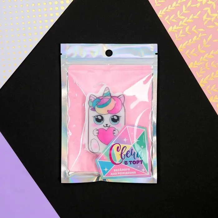 Свеча для торта &laquo;С Днём Рождения&raquo;, котик, 4,3 х 7,3 см