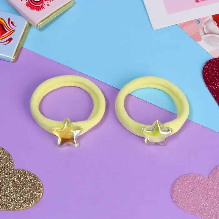 Резинки для волос &laquo;Мелодия&raquo;, набор 2 шт., звезда, 3.5 см, жёлтые