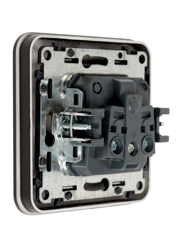 Розетка одноместная, серия "Circular", 16 А, скрытая, с з/к, черная