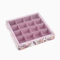 Коробка под 16 конфет с ячейками &laquo;Цветы&raquo;, 19 х 19 х 3 см