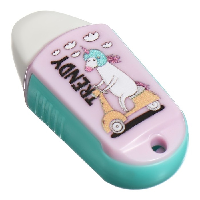 Точилка пластиковая с ластиком MESHU "Unicorn", 1 отверстие, МИКС