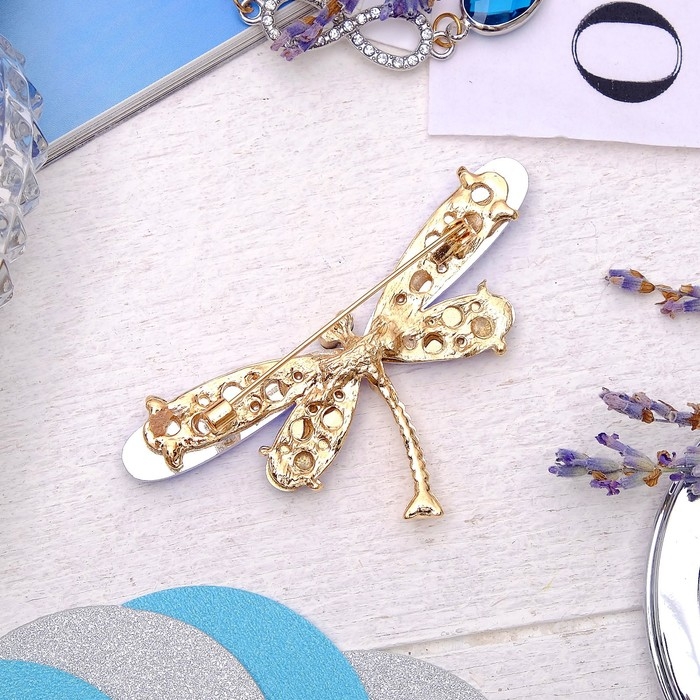 Брошь &laquo;Стрекоза&raquo;, граненые крылья, цвет синий в золоте