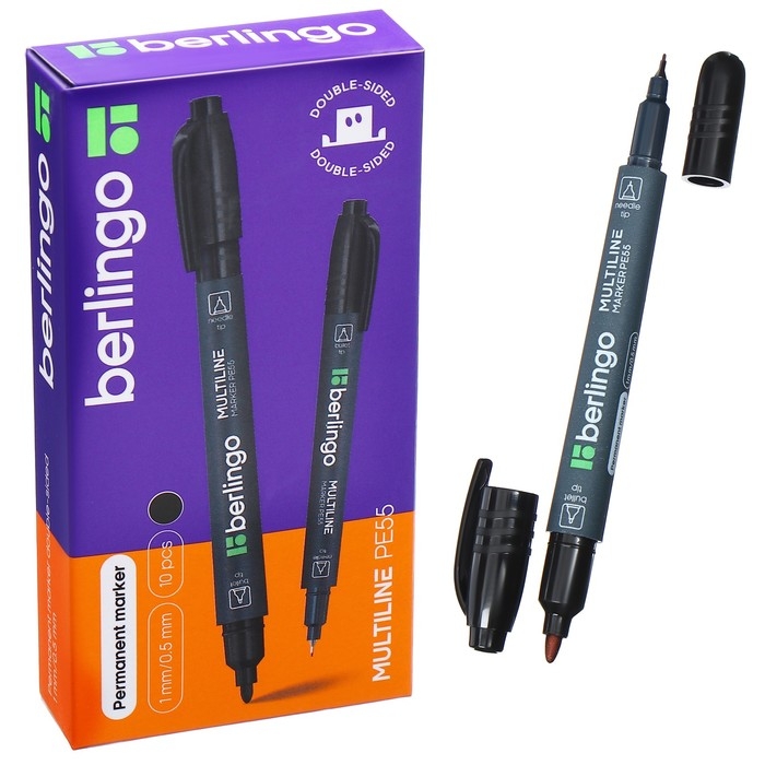 Маркер перманентный двухсторонний 1.0 мм/0.5 мм, Berlingo, чёрный