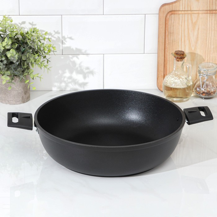 Сковорода KUKMARA &laquo;Традиция&raquo;, d=30 см, h=8.5 см, съёмные ручки, антипригарное покрытие, алюминий, чёрная