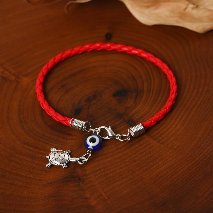 Браслет-оберег &laquo;Красная нить&raquo; талисман защиты, черепаха с бусиной, цвет серебро, 18см
