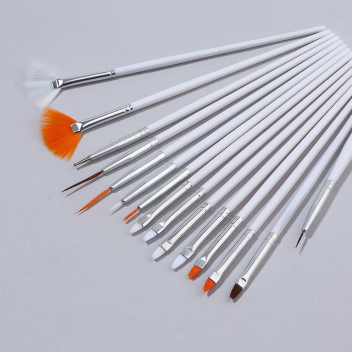 Набор кистей для наращивания и дизайна ногтей, 15 шт, цвет белый