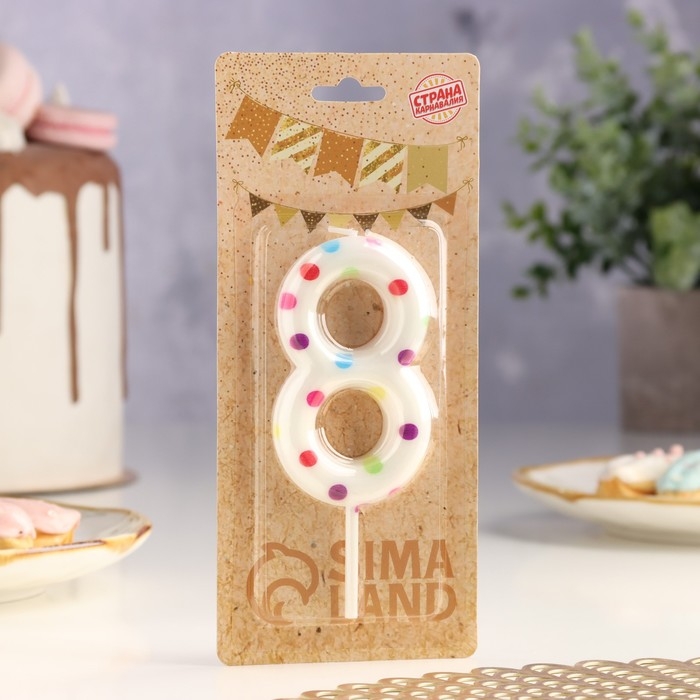 Свеча в торт на день рождения &laquo;Конфетти&raquo;, цифра "8" , ГИГАНТ, 9 см