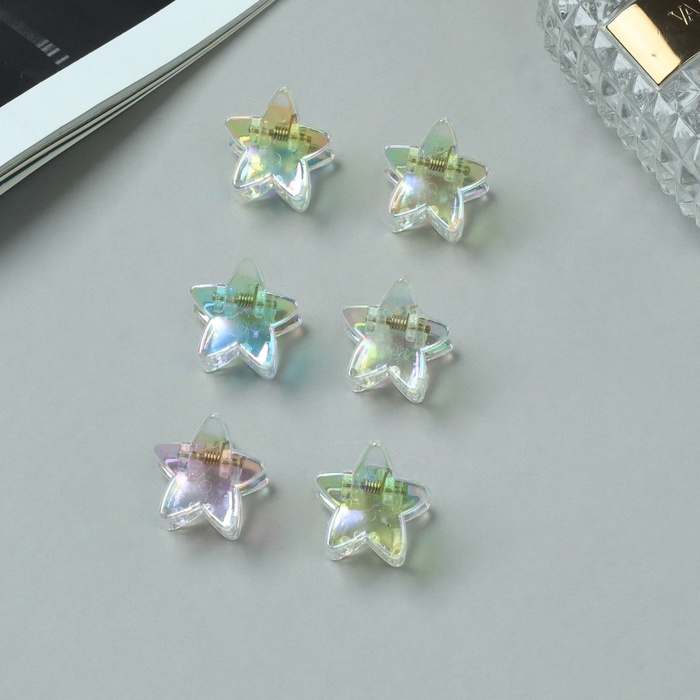 Краб для волос "Аванти" (набор 6 шт) звезда, 2,4 см, прозрачный