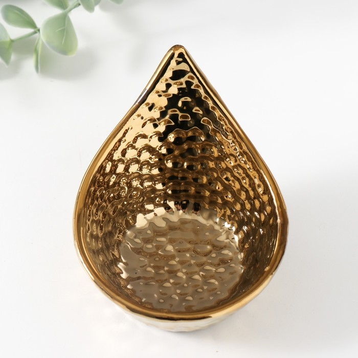 Подсвечник керамика на 1 свечу "Капля" d=5 см золото 11х9х8 см