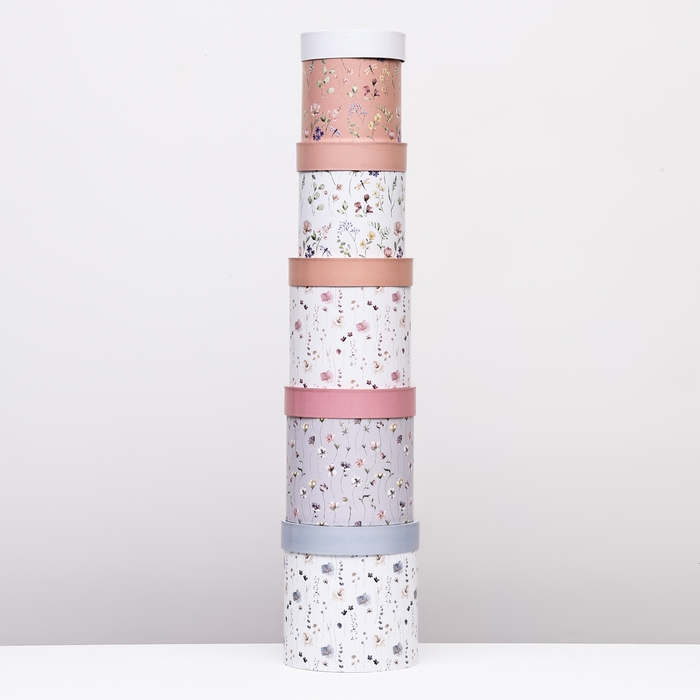 Набор круглых коробок 5 в 1  "Мини-цветы" , 20 х 20 -14 х 14 см