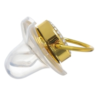 Соска - пустышка силиконовая ортодонтическая &laquo;Доллар&raquo;, от 6 мес., с колпачком + держатель - цепочка, цвет золотой/черный, стразы