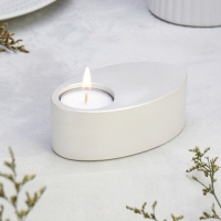 Подсвечник "Узкий овал. Мрамор" из гипса,11,5х7х4см,белый перламутр