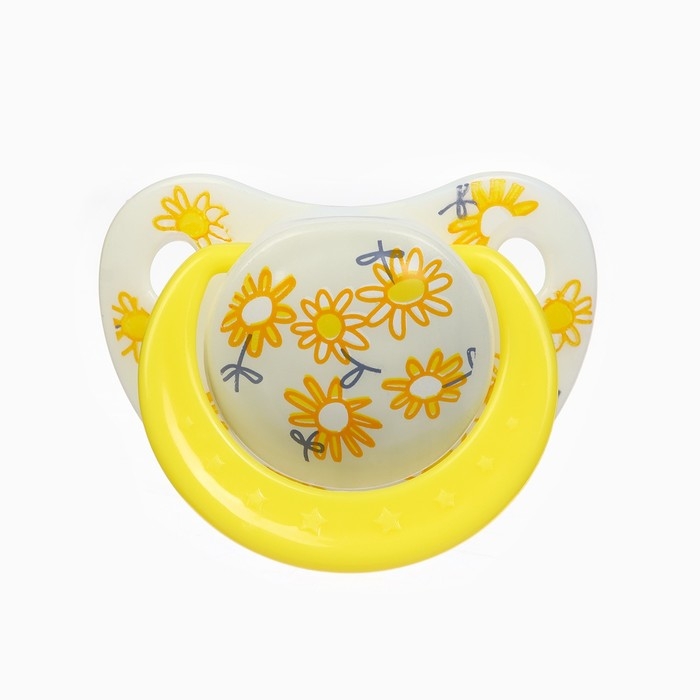 Соска - пустышка ортодонтическая &laquo;Цветы&raquo;, +6 мес., цвет желтый